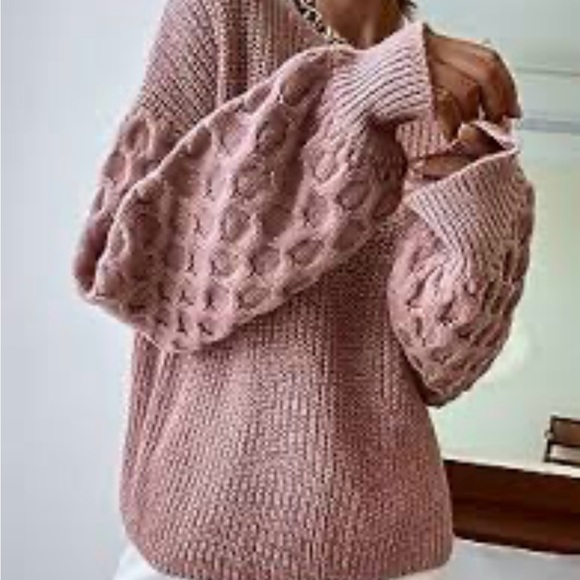 SHEIN brand mauve color ribbed knit sweater with waffle knit on sleeves, Size 1X - Picture 11 of 11